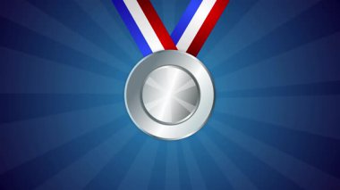 Kurdeleli gümüş madalyalar ikinci, şampiyon şampiyonluk yarışması mavi parlak arka plan videosu.