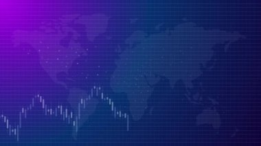 Piyasa yükselen şamdan hisse fiyatları yükselen ralli artışı dünya haritası küresel dijital ticaret ekranı mavi fütüristik dijital video