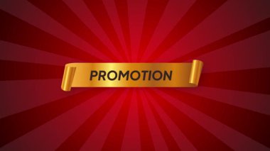 Promosyon promosyon promosyon kurdelesi parlak altın fiyatlı güneş patlaması animasyon kırmızı arka plan videosu