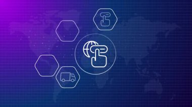 Çevrimiçi işlem ekommerce teknoloji işlem optimizasyon konsept simgesi mavi fütürist animasyon arka plan simgesi kolay deneyim video satın almak için tıklama