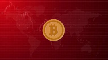 Bitcoin BTC kripto fiyatı piyasa çöküşü aşağı eğilimli mum sopa teknik analiz olumlu rebound animasyon görüntüler kırmızı arkaplan video