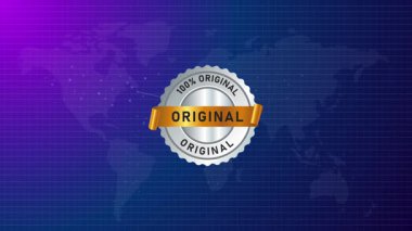 Orijinal gümüş mühür amblemi altın kurdele özel premium dünya haritası mavi gradyan animasyon arkaplan videosu