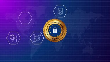 GDPR Genel veri koruma düzenleme uyumluluk gizlilik mavi gradyan animasyon arka plan video amblemi ile etiketlenmiş