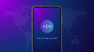 Yapay zeka asistanı ses dalgası ses dalgası büyük dil modeli mobil akıllı telefon uygulaması karanlık neon gradyan video canlandırması