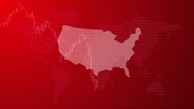 Amerika 'da piyasa ekonomik durgunluğu küresel bağlantılı dünya haritasında Amerikan finans haritası animasyon videolarının düşüşü