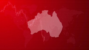 Avustralya 'da piyasa ekonomik durgunluğu. Küresel bağlantılı dünya haritasında Avustralya finans haritası. Animasyon videosu düşüyor.