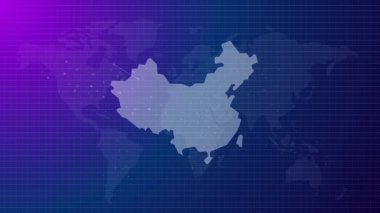 Çin animasyon haritası fütüristik Çin ülkesinin mavi gradyan arka plan videosuyla bağlı küresel haritası