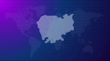 Kamboçya animasyon haritası fütüristik Kamboçya ülke şekli mavi gradyan arka plan videosuyla küresel haritaya bağlandı