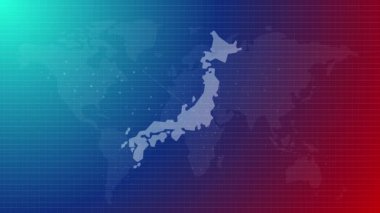 Japon animasyon haritası fütüristik Japon ülkesinin mavi gradyan arka plan videosuyla bağlı küresel haritası