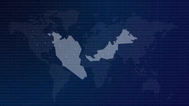Malezya haritası gelecekteki Malezya ülkesinin mavi gradyan arka plan videosuyla bağlı küresel haritası