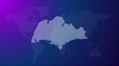 Singapur animasyon haritası fütürist Singapur ülke şekli mavi gradyan arkaplan videosuyla küresel haritaya bağlandı