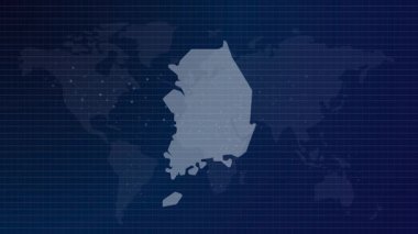 Güney Kore haritası gelecekteki Güney Kore ülkesinin mavi gradyan arka plan videosuyla bağlı küresel haritası