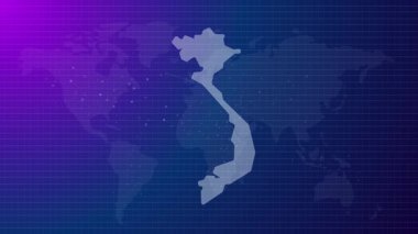 Vietnam haritası fütürist Vietnam ülkesi şekli mavi gradyan arka plan videosuyla küresel haritaya bağlandı
