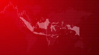 Endonezya ekonomi haritası Endonezya 'daki durgunluk piyasa çöküşü ülke şekli kırmızı gradyan arka plan videosuyla bağlı küresel harita