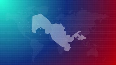 Özbekistan haritası Özbek ülke şekli mavi gradyan arkaplan videosuyla küresel haritaya bağlandı