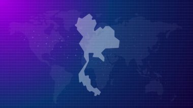 Tayland haritası fütüristik Tayland ülkesi şekli mavi gradyan arka plan videosuyla bağlı küresel harita