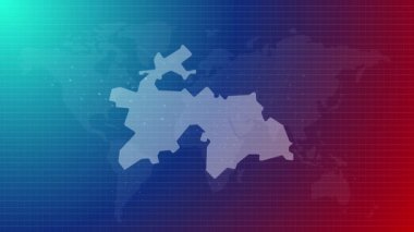 Tacikistan haritası fütürist ülke şekli mavi gradyan arkaplan videosuyla küresel haritaya bağlandı
