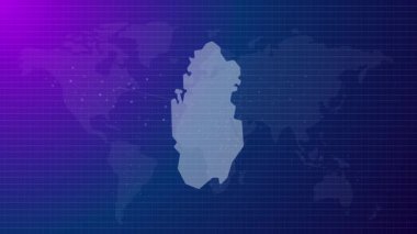 Katar haritası gelecekteki ülke şekli mavi gradyan arkaplan videosuyla küresel haritaya bağlandı