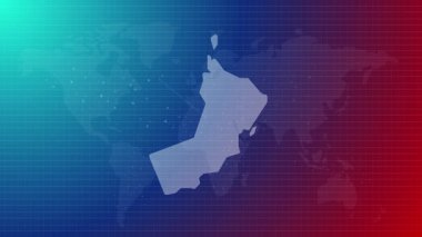 Umman haritası gelecekteki Omani ülkesi şekli mavi gradyan arka plan videosuyla küresel haritaya bağlandı