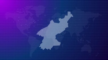 Kuzey Kore haritası fütürist Kuzey Kore şekli mavi gradyan arka plan videosuyla küresel haritaya bağlandı