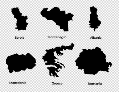 Şekil koleksiyonunun şeffaf arkaplan ülkesi haritası Avrupa ülkelerinin basit haritası Sırbistan Karadağ Arnavutluk Makedonya Makedonya Romanya vektörü