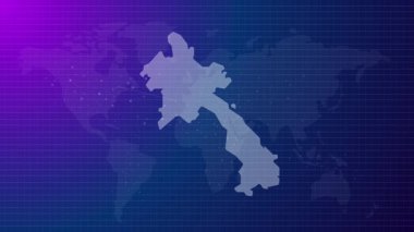 Laos haritası Güneydoğu Asya 'nın gelecekteki ülkesi mavi gradyan arka plan videosuyla küresel haritaya bağlandı