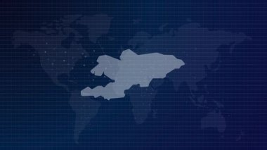 Kırgızistan haritası fütürist ülke şekli mavi gradyan arkaplan videosuyla bağlı küresel harita
