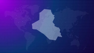 Irak haritası fütürist ülke şekli mavi gradyan arka plan videosuyla bağlı küresel harita