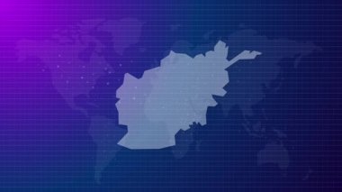 Afganistan haritası fütürist ülke şekli mavi gradyan arka plan videosuyla küresel haritaya bağlandı