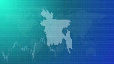 Bangladeş ekonomisinin yükselen grafiği canlandırılmış harita borsa eğilimi ülke şekli bağlı küresel harita animasyon mavi gradyan fon videosu