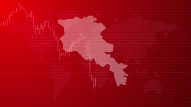 Ermenistan ekonomisi animasyon haritası aşağı Ermeni durgunluk piyasası çöktü ülke şekli kırmızı gradyan video ile bağlı küresel harita