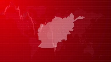 Afganistan ekonomisi animasyon haritasındaki durgunluk piyasa çöküşü ülke şekli kırmızı gradyan video ile küresel haritaya bağlandı