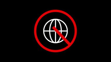 Hiç bir internet bağlantısı devre dışı bırakılmış web erişiminin işaretini geçmesine izin verilmiyor kırmızı renk kısıtlaması işareti koyu arkaplan canlandırmalı video