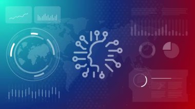 İleri teknoloji otomasyonunu ve akıllı sistemleri temsil eden bağlı devre kartı beyni olan yapay zeka ve makine öğrenme simgesi yapay zekası odaklı gelecekteki dijital gösterge paneli
