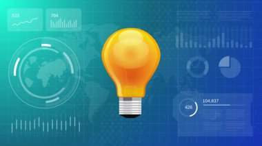 Parlak fikir veya çözümü temsil eden dinamik dijital gösterge paneli, beyin fırtınası problem çözme ve yaratıcı ilhamı sembolize eden yenilikçiliği birleştirir