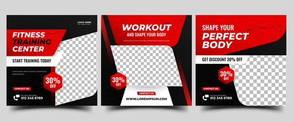 Social Media Post Template Gym Fitness Sport Workout Modern Banner — Stock Vector