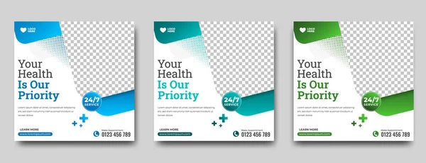 Lékařské Zdravé Karty Sada Různých Bannerů Kreativní Plakáty Pro Kopírovací — Stockový vektor