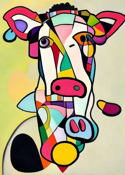 Portrait Abstrait Lumineux Coloré Une Vache Dessinée Dans Style Kandinsky — Photo