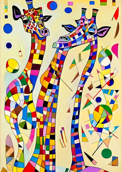 Jasna Kolorowa Abstrakcyjna Kompozycja Żyraf Safari Zaprojektowana Stylu Kandinsky Ego — Zdjęcie stockowe