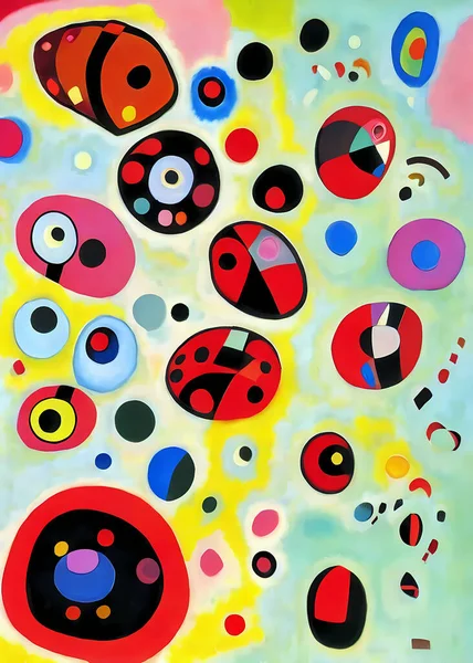 Jasna Kolorowa Abstrakcyjna Kompozycja Biedronek Zaprojektowana Stylu Kandinsky Ego Bauhaus — Zdjęcie stockowe