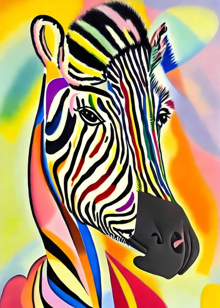 Jasna Kolorowa Abstrakcyjna Kompozycja Portretowa Zebry Zaprojektowanej Stylu Kandinsky Ego — Zdjęcie stockowe