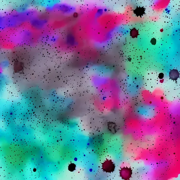 Digitálisan Létrehozott Művészi Akvarell Háttér Textúra Élénk Fröccsenések Foltok Tinta — Stock Fotó