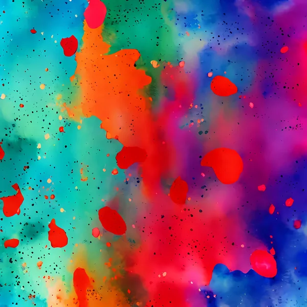 鮮やかなスプラッターとインクの塊とデジタル作成された芸術的な水彩の背景テクスチャ — ストック写真