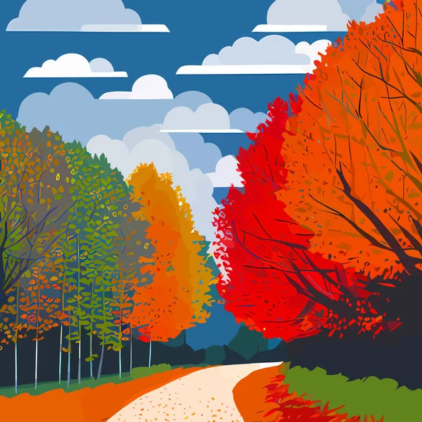 Простая Векторная Иллюстрация Красочного Осеннего Леса Проложенной Нему Дорожкой — стоковый вектор