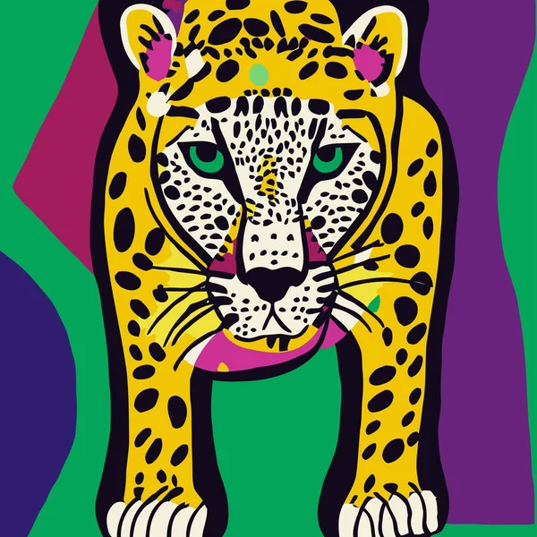 Cyfrowy Kolorowy Minimalistyczny Portret Dzikiego Kota Przypominający Geparda Lub Lamparta — Wektor stockowy
