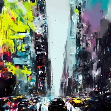 Dijital olarak yaratılmış, grunge New York 'un sokak manzarasının bir görüntüsünü serpiştirmiş..