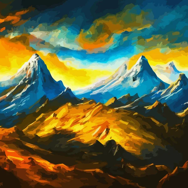 Dijital Olarak Yaratılmış Gerçeküstü Fantezi Tarzı Bir Kayalık Dağ Manzarası — Stok Vektör