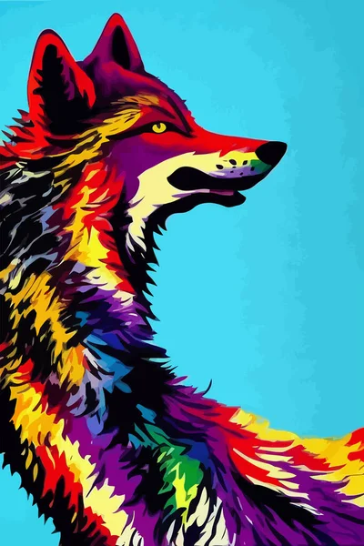 Artistically Designed Digitally Painted Groovy Pop Art Style Portrait Wolf — Stock Vector