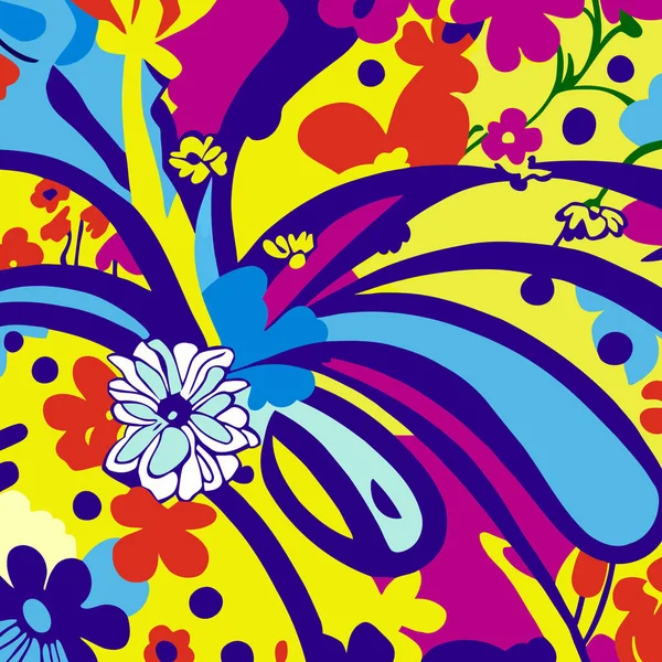 Ein Digital Erstelltes Oberflächliches Textiles Hintergrunddesign Mit Groovigen Blumen Retro — Stockvektor