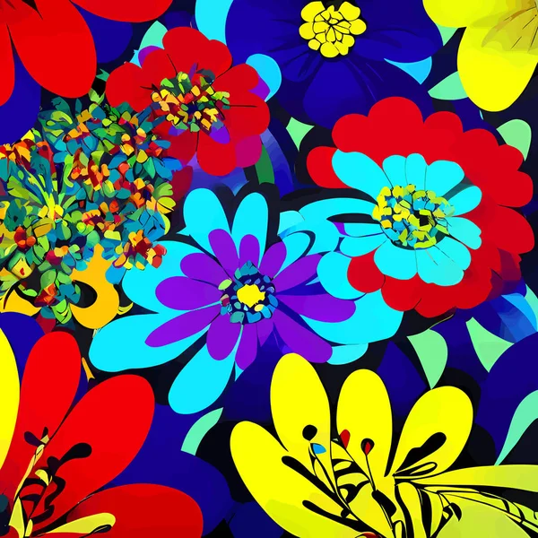 Cyfrowo Stworzone Powierzchniowe Tło Tekstylne Odjazdowymi Kwiatami Stylu Retro — Wektor stockowy